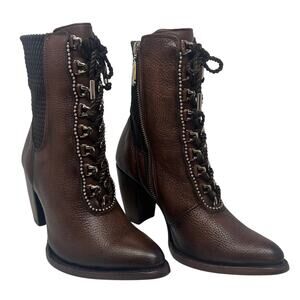 Cuadra, Brown Bovine Leather Bootie with Metal Applications, Size 7 1/2